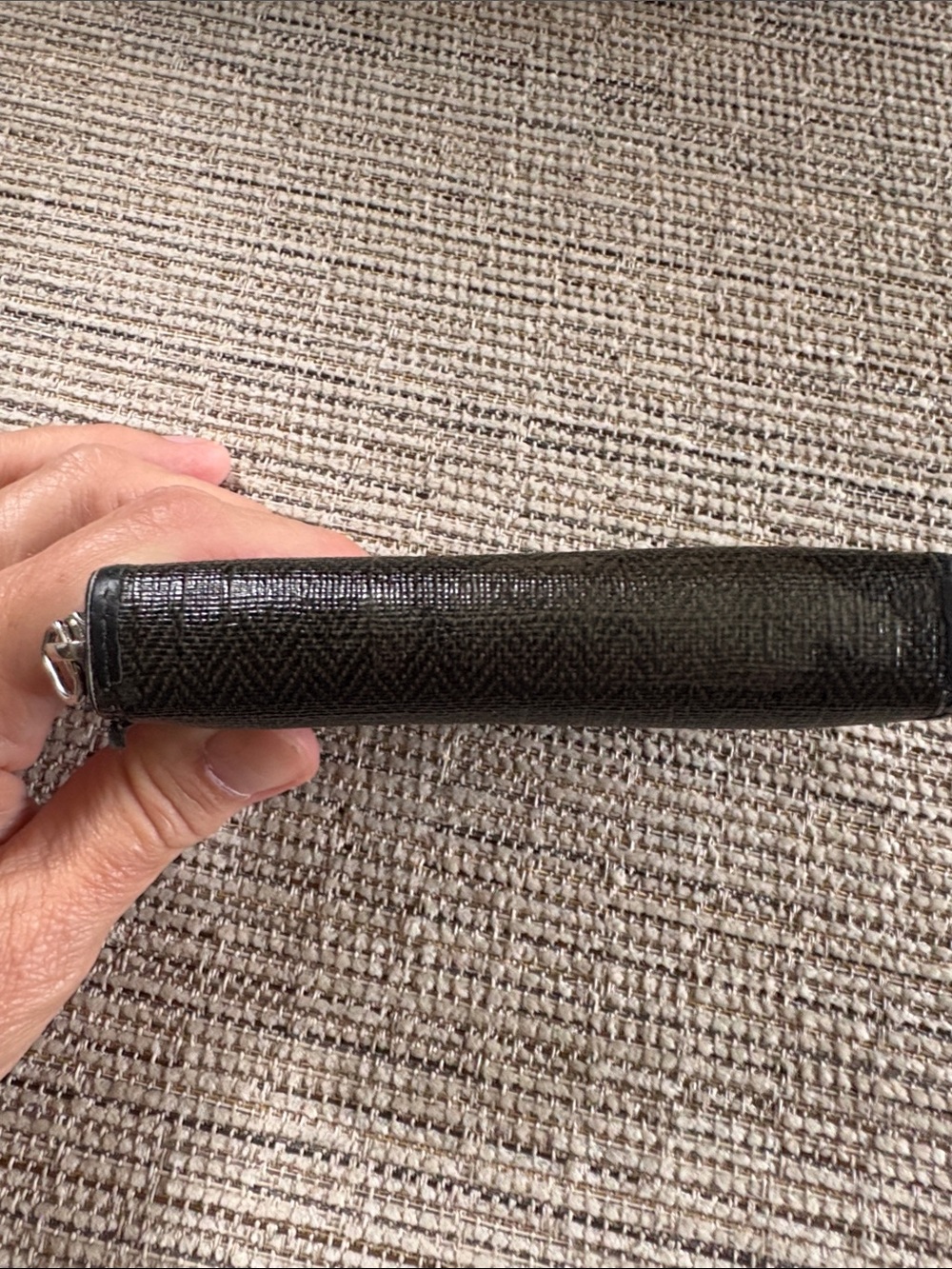 Authentic BVLGARI Herringbone Compact Zip Around Wallet Coin Purse Black Gray - Picture 5 of 11